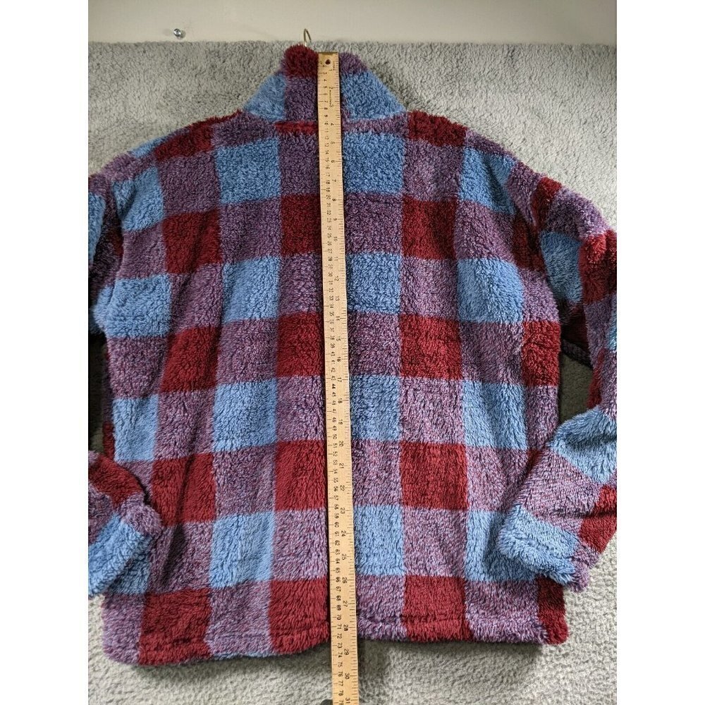 Eddie Bauer Sweater Jacket Womens XL Teddy Plush Fleece Check Plaid 1/4 Zip Mock - Picture 9 of 12